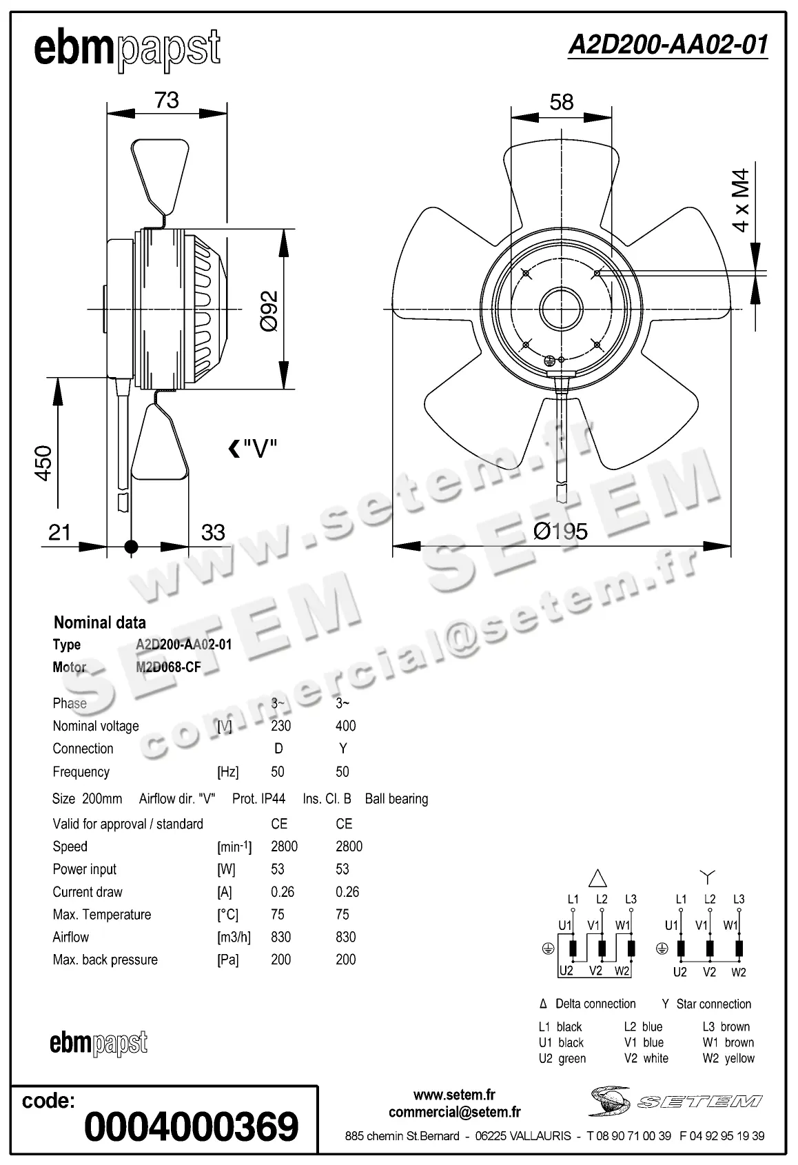 0004105078-MOTOHELICE EBMPAPST MOTOHELICE A2D200-AA02-01 3