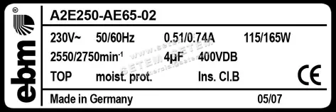 0004105082-MOTOHELICE EBMPAPST A2E250-AE65-02 3