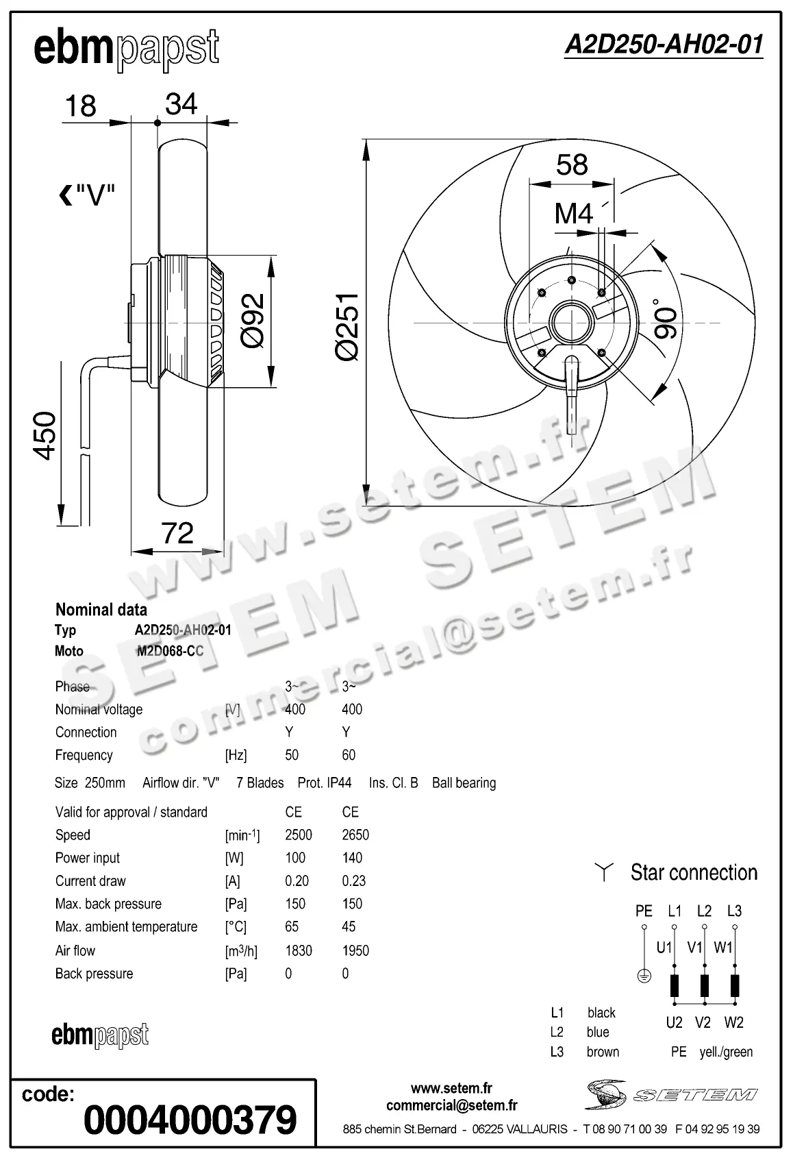 0004105084-MOTOHELICE EBMPAPST A2D250.AH02.01 2