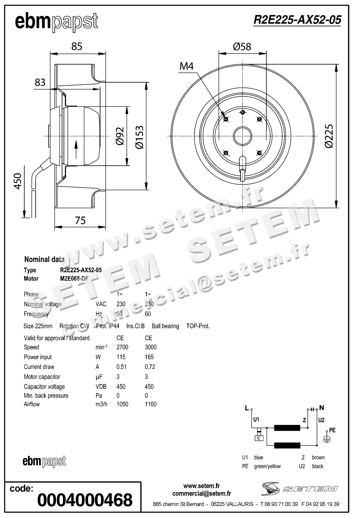0004105095-MOTOTURBINE EBMPAPST R2E225.AX52.05 2