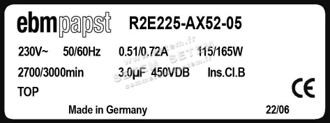 0004105095-MOTOTURBINE EBMPAPST R2E225.AX52.05 3