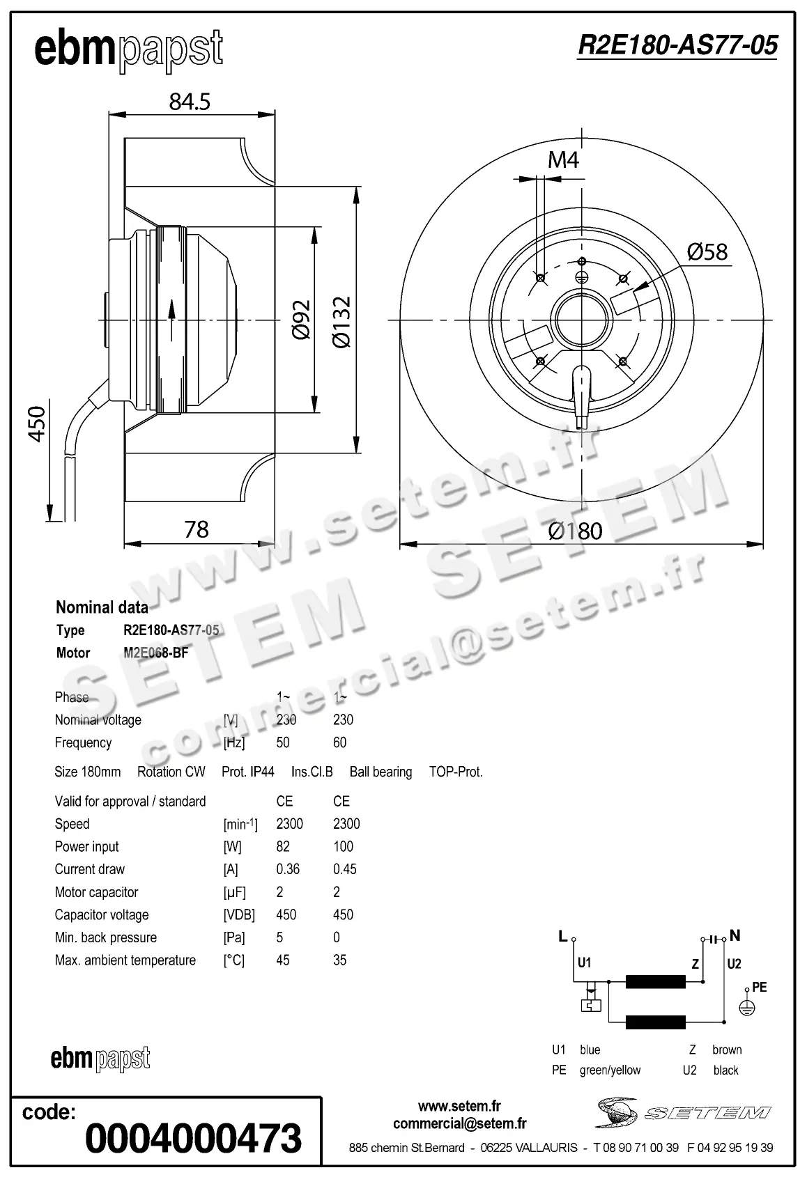 0004105097-MOTOTURBINE EBMPAPST R2E180-AS77-05 2