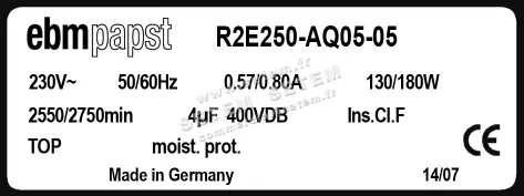 0004105100-MOTOTURBINE EBMPAPST R2E250.AQ05.05 3