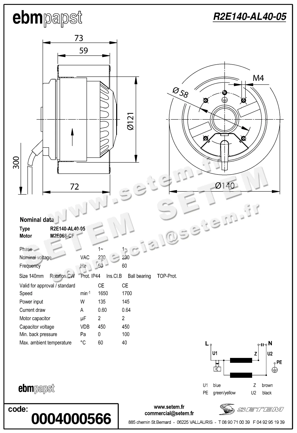 0004105114-MOTOTURBINE EBMPAPST R2E140-AL40-05 2