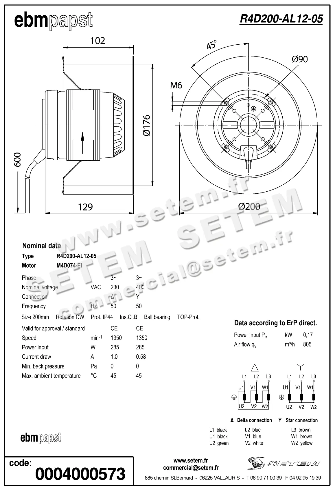 0004105119-MOTOTURBINE EBMPAPST R4D200-AL12-05 2