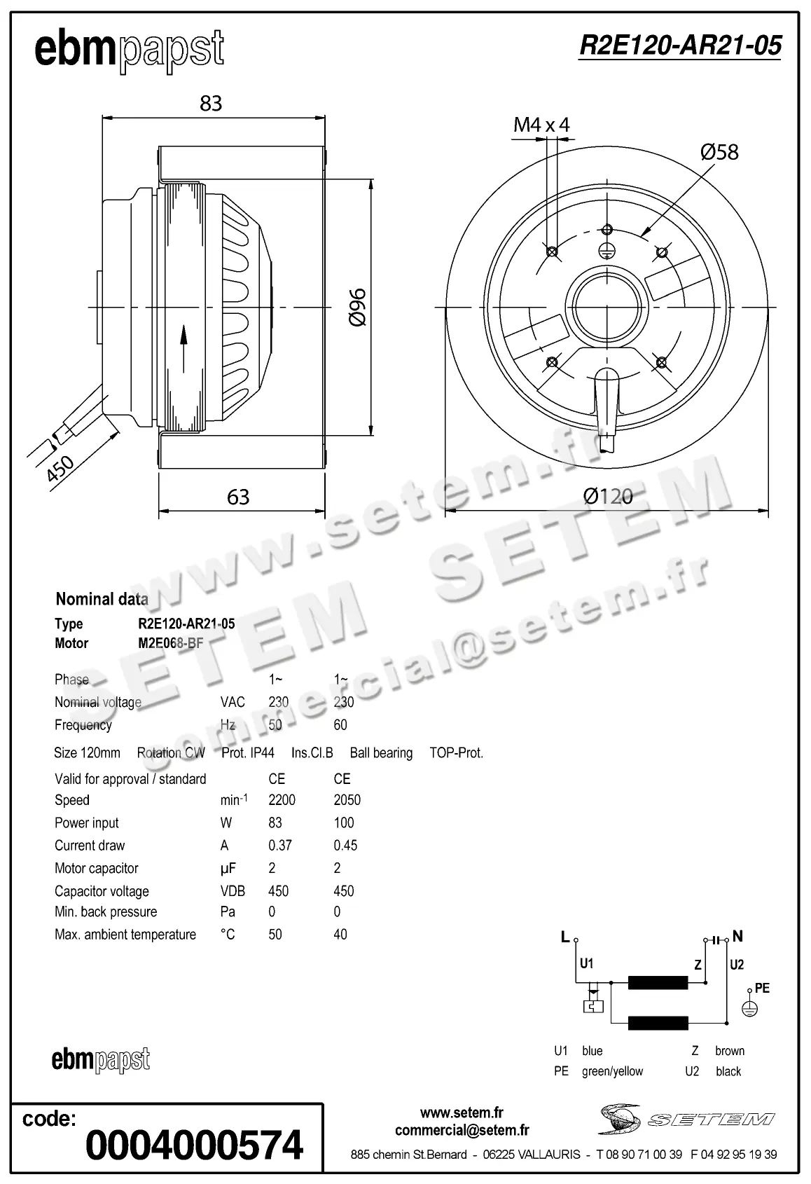 0004105120-MOTOTURBINE EBMPAPST R2E120-AR21-05 2