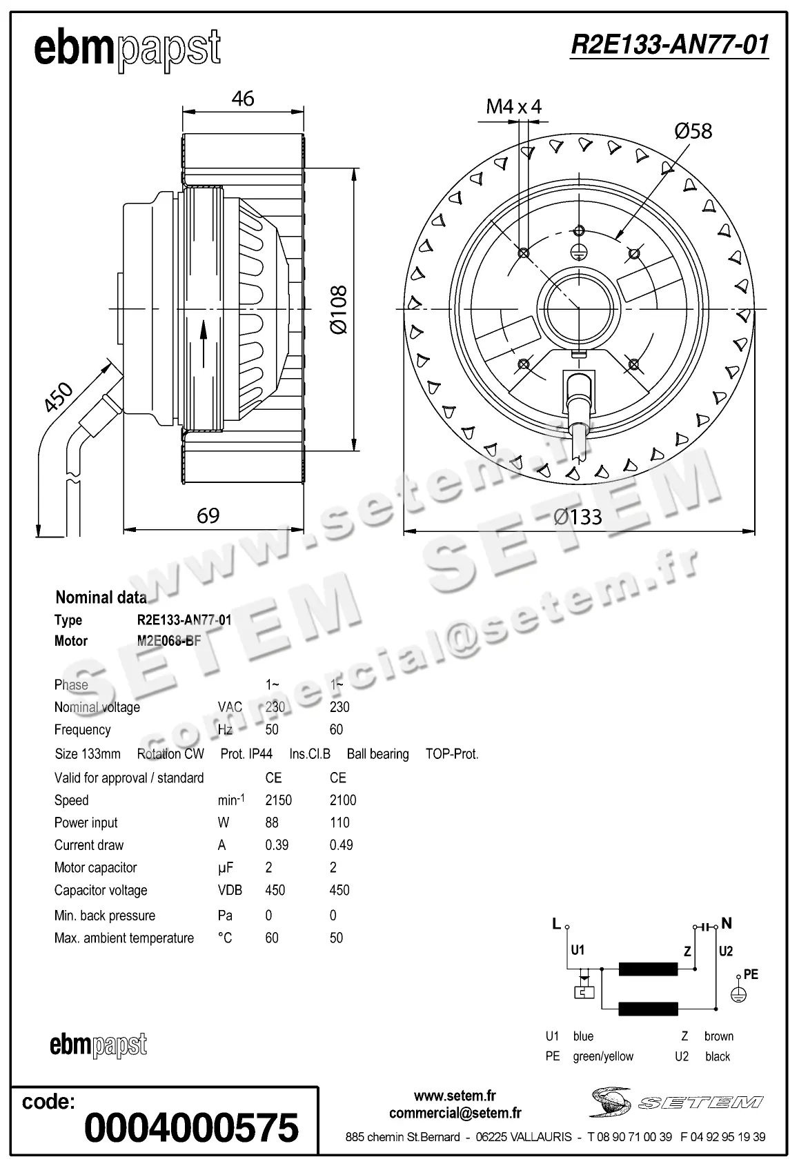 0004105121-MOTOTURBINE EBMPAPST R2E133.AN77.01 2