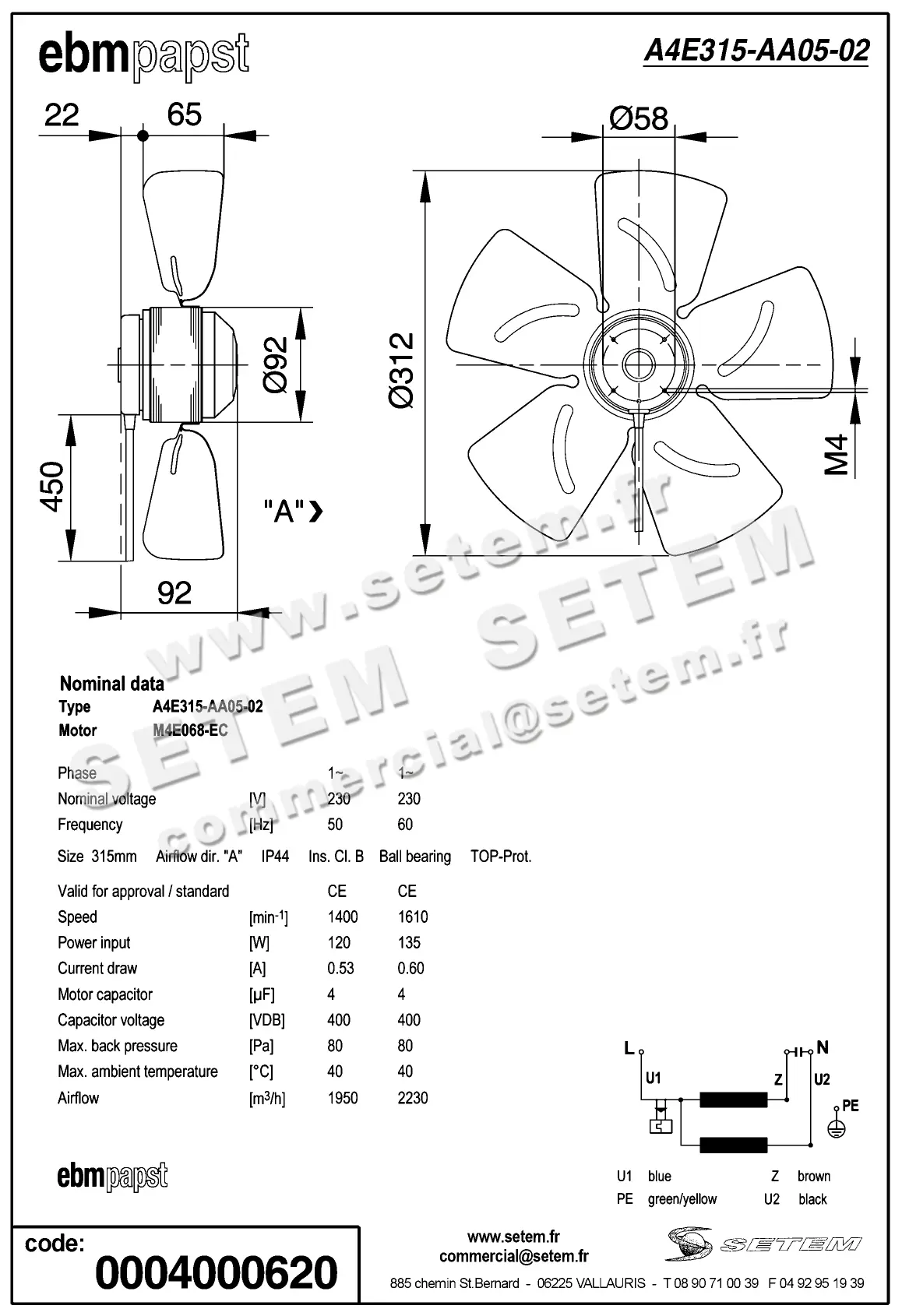 0004105139-MOTOHELICE EBMPAPST A4E315-AA05-02 2