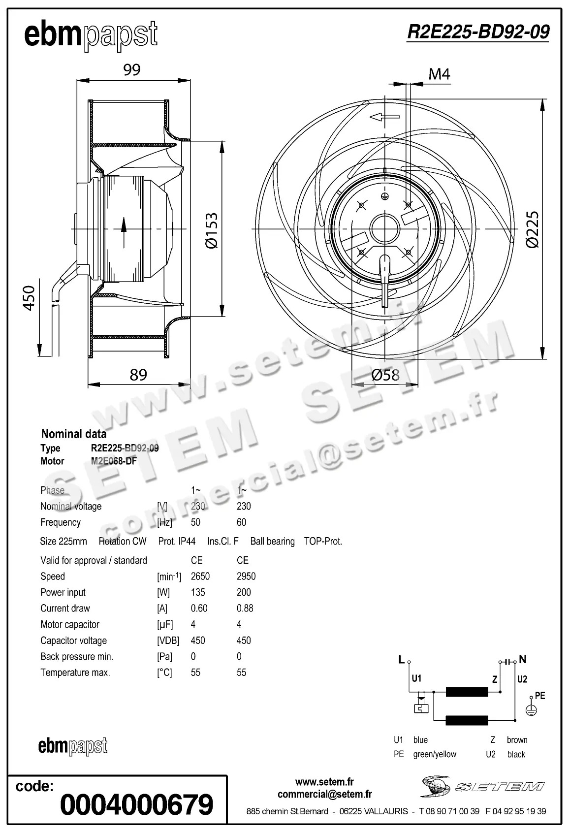0004105158-MOTOTURBINE EBMPAPST R2E225-BD92-09 2