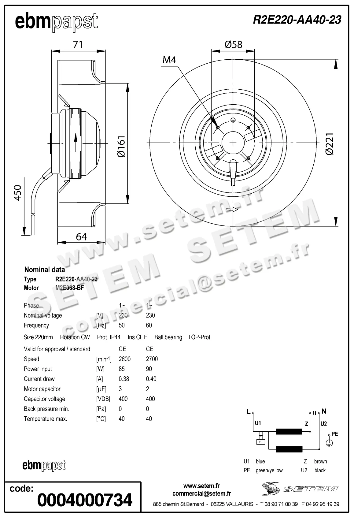 0004105165-MOTOTURBINE EBMPAPST R2E220.AA40.23 2