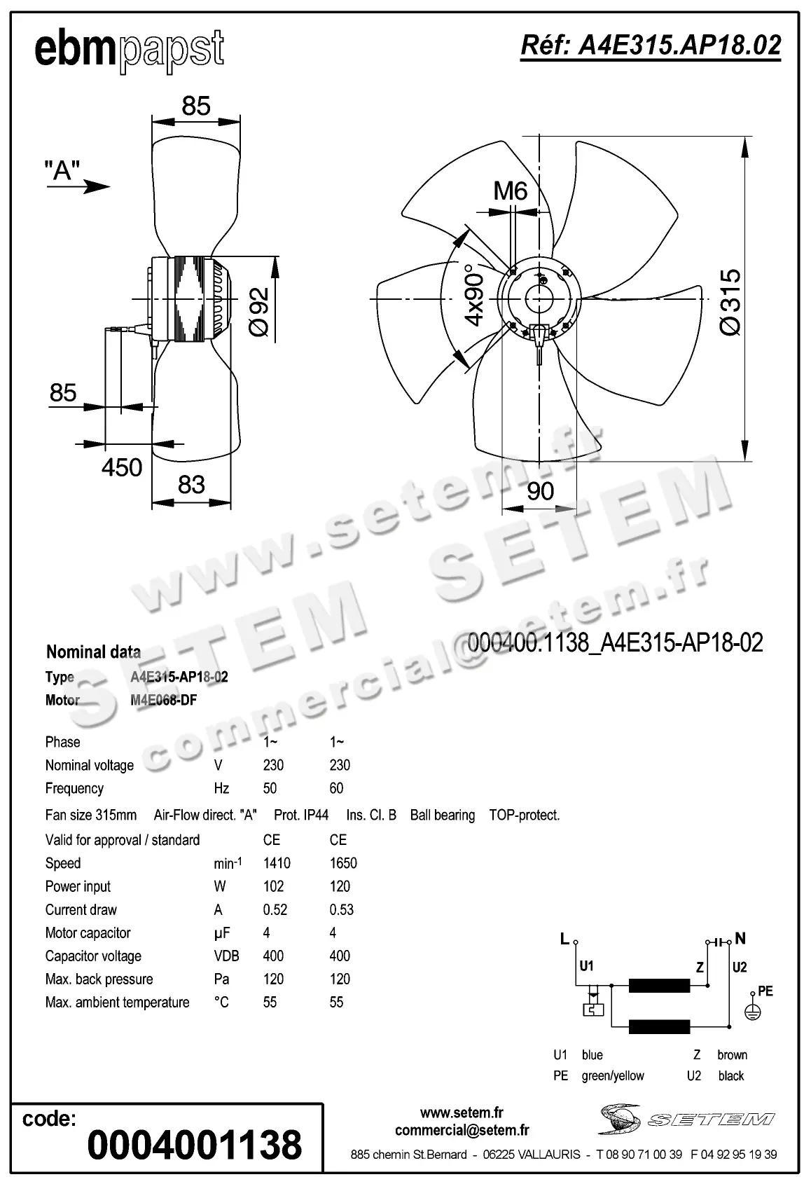 0004105200-MOTOHELICE EBMPAPST A4E315-AP18-02 2