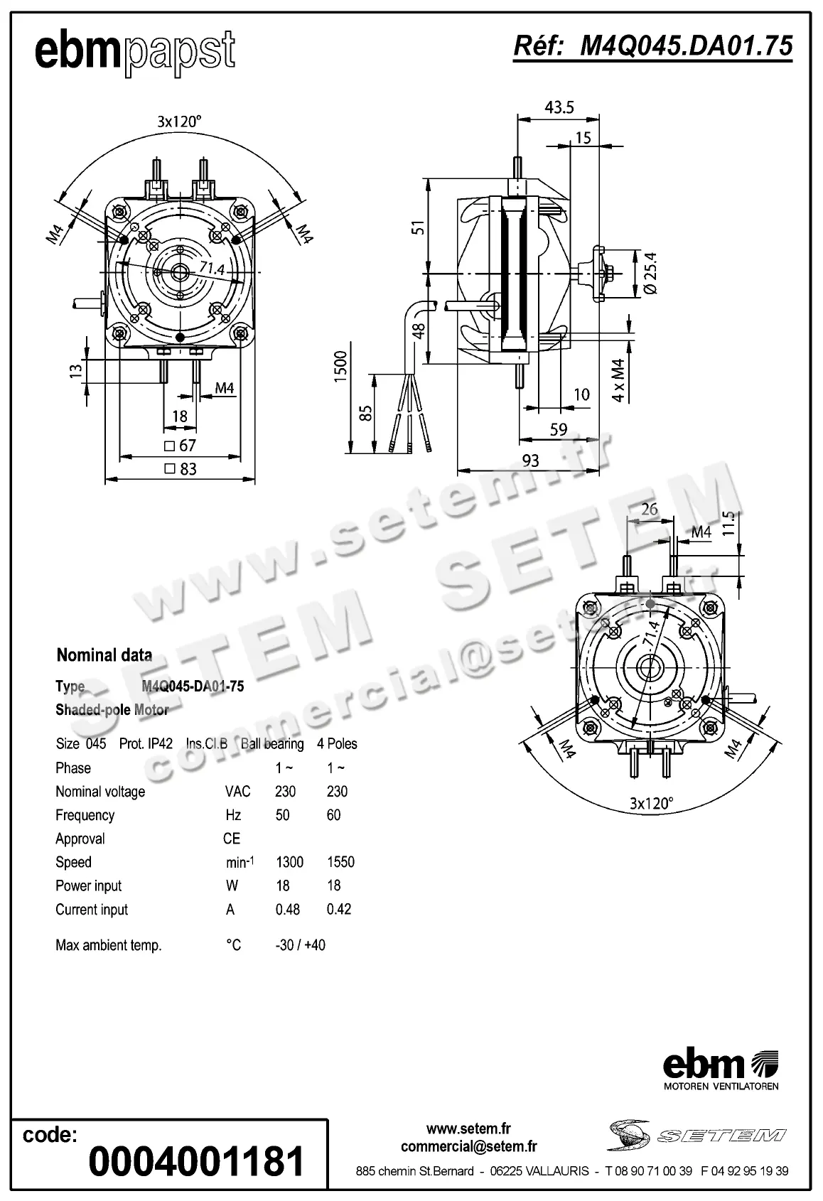 0004105205-MOTEUR EBMPAPST M4Q045-DA01-75 2
