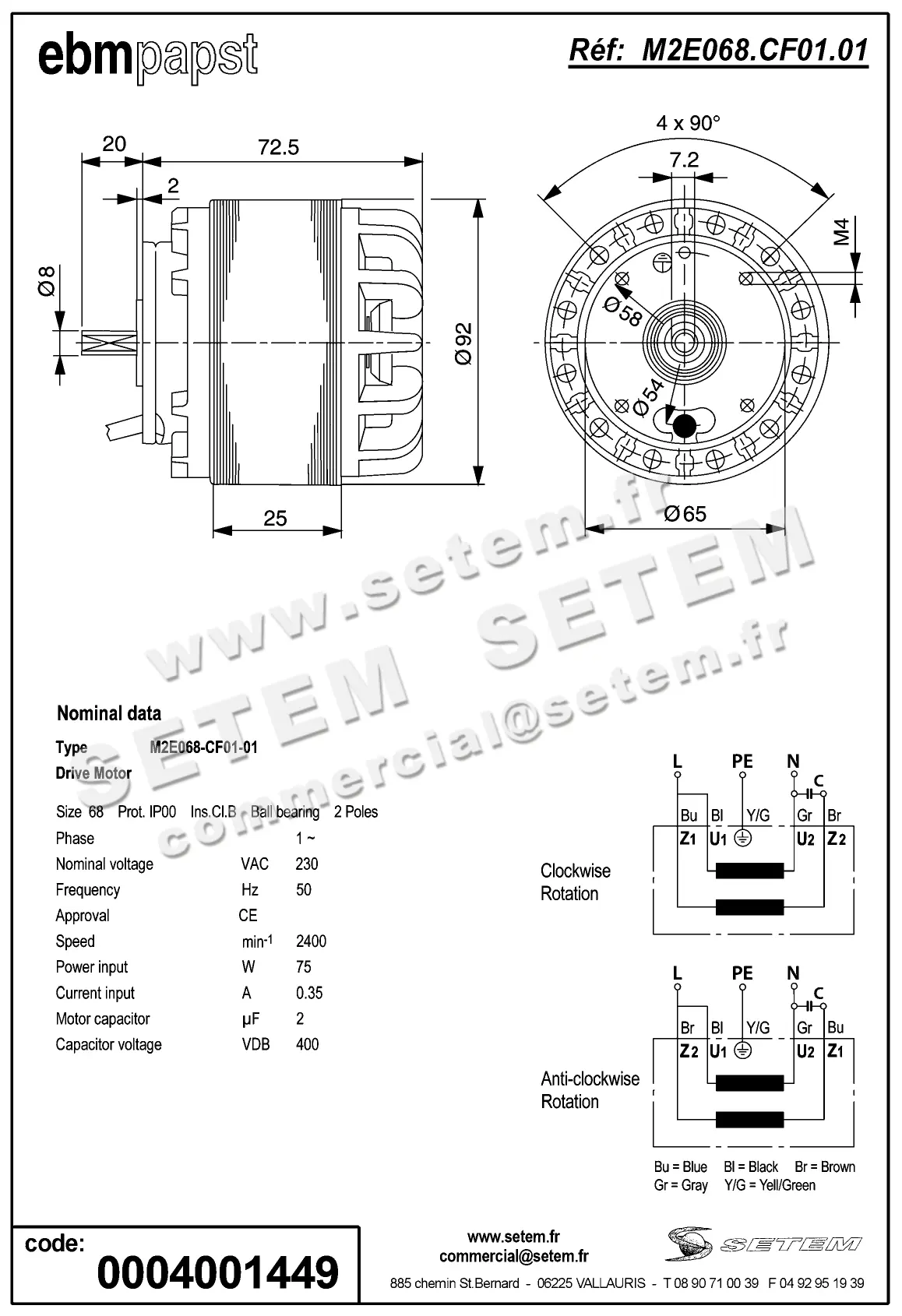 0004105216-MOTEUR EBMPAPST M2E068.CF01.01 2