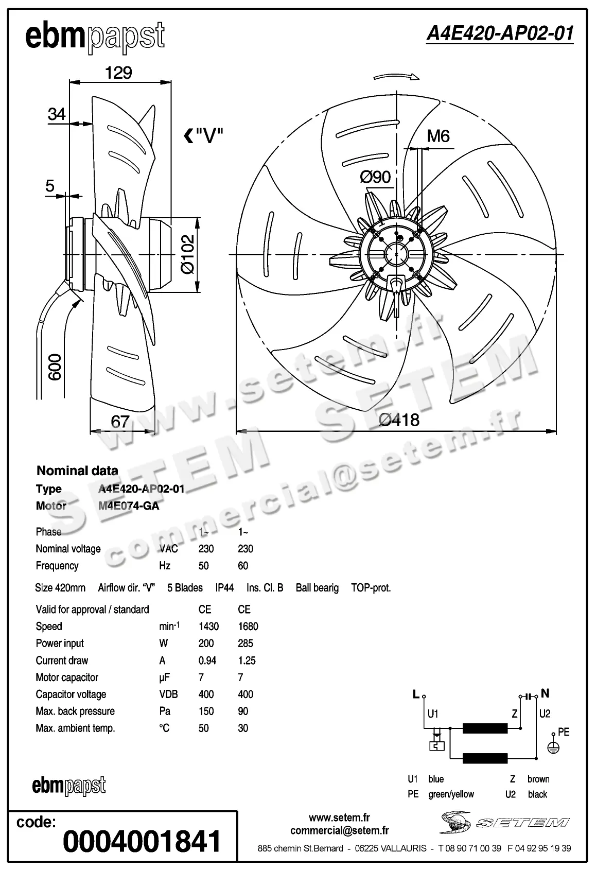 0004105242-MOTOHELICE EBMPAPST A4E420-AP02-01 2
