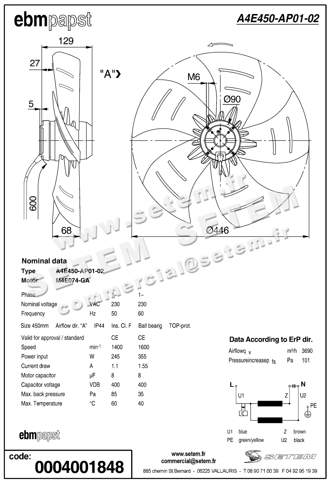 0004105244-MOTOHELICE EBMPAPST A4E450-AP01-02 2