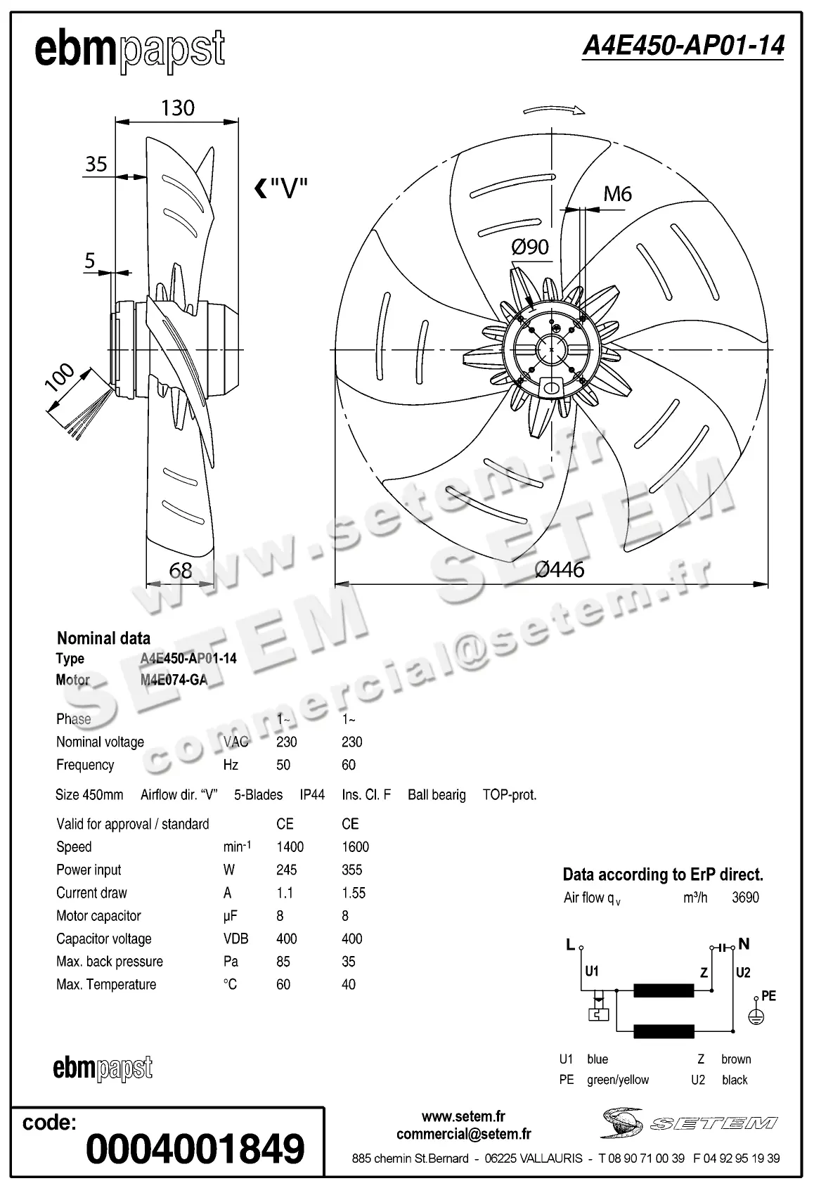 0004105245-MOTOHELICE EBMPAPST A4E450-AP01-14 2