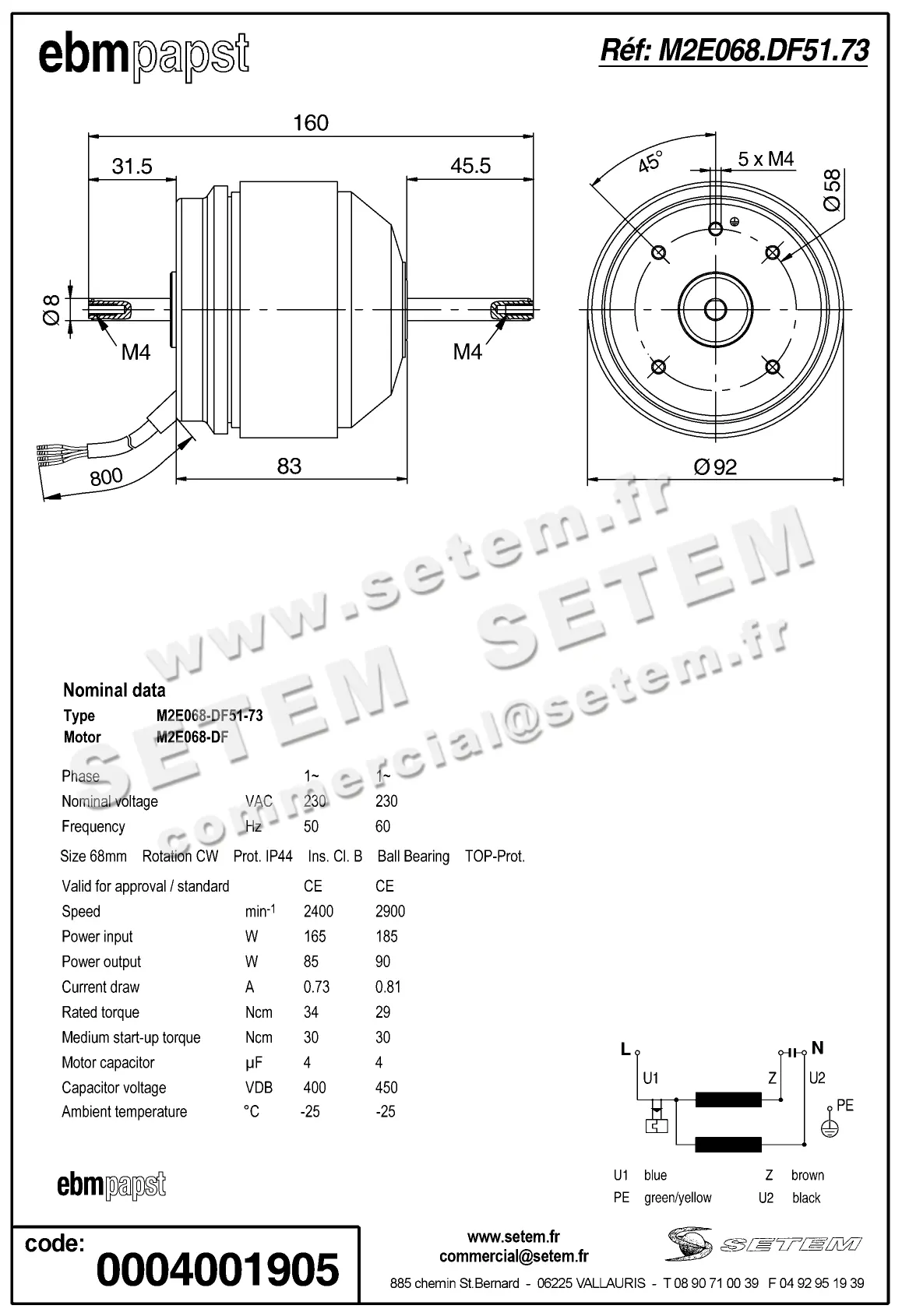 0004105246-MOTEUR EBMPAPST M2E068-DF51-73 2