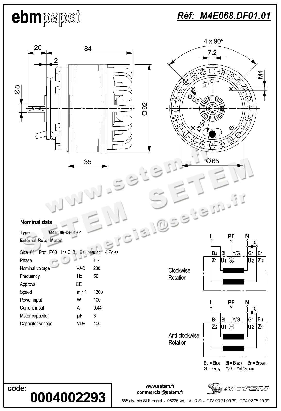 0004105257-MOTEUR EBMPAPST M4E068.DF01.01 2