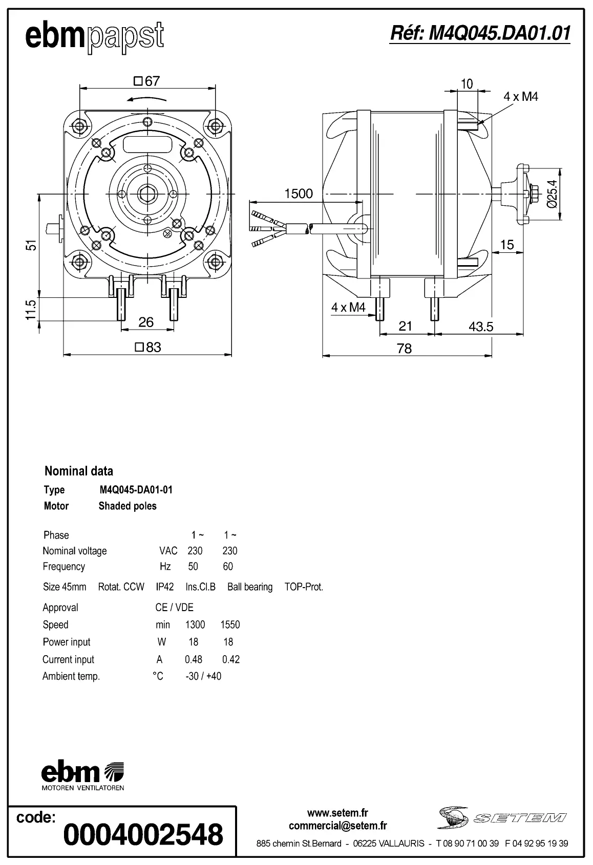 0004105264-MOTEUR EBMPAPST M4Q045.DA01.01 2