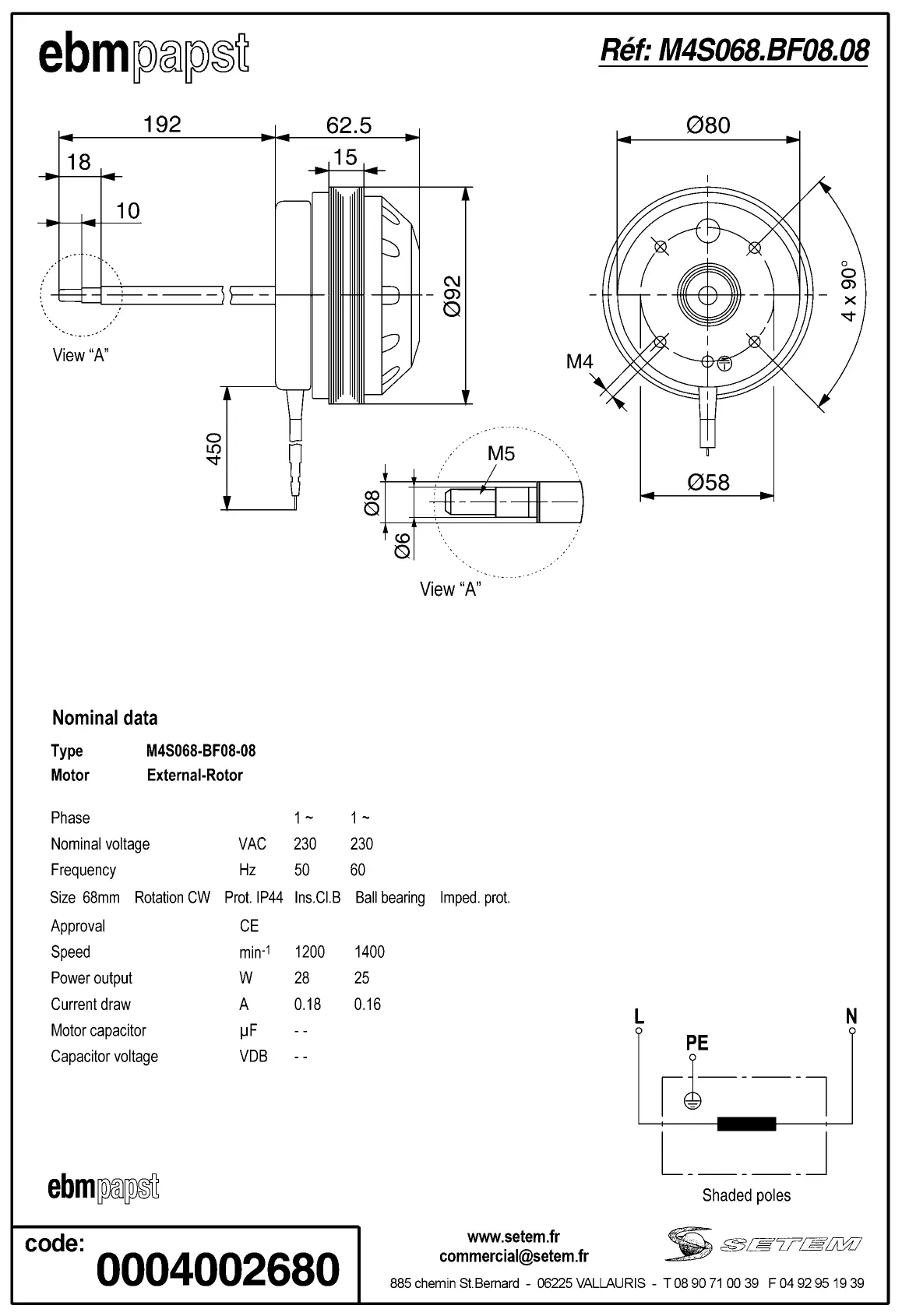 0004105270-MOTEUR EBMPAPST M4S068-BF08-08 2
