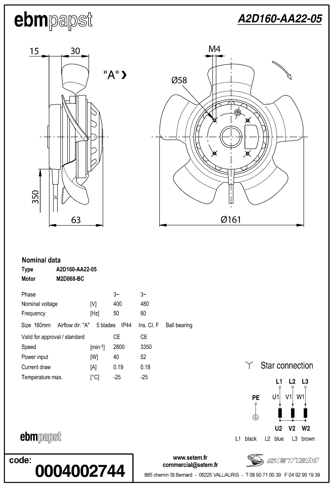 0004105271-MOTOHELICE EBMPAPST A2D160.AA22.05 2