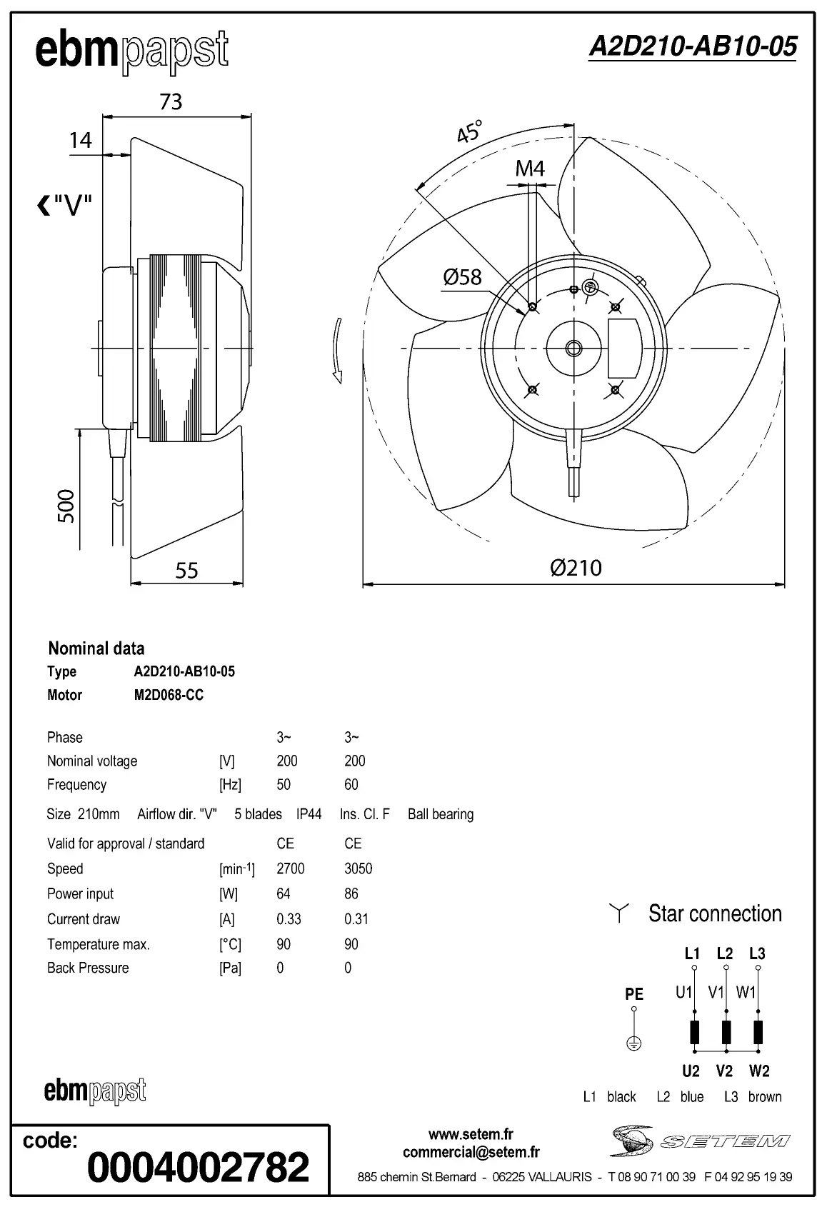 0004105275-MOTOHELICE EBMPAPST A2D210-AB10-05 2