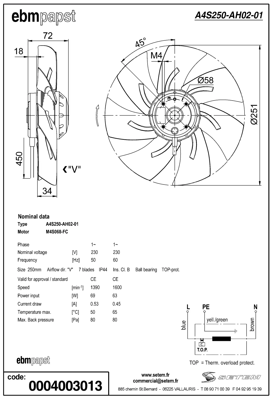 0004105287-MOTOHELICE EBMPAPST A4S250-AH02-01 2