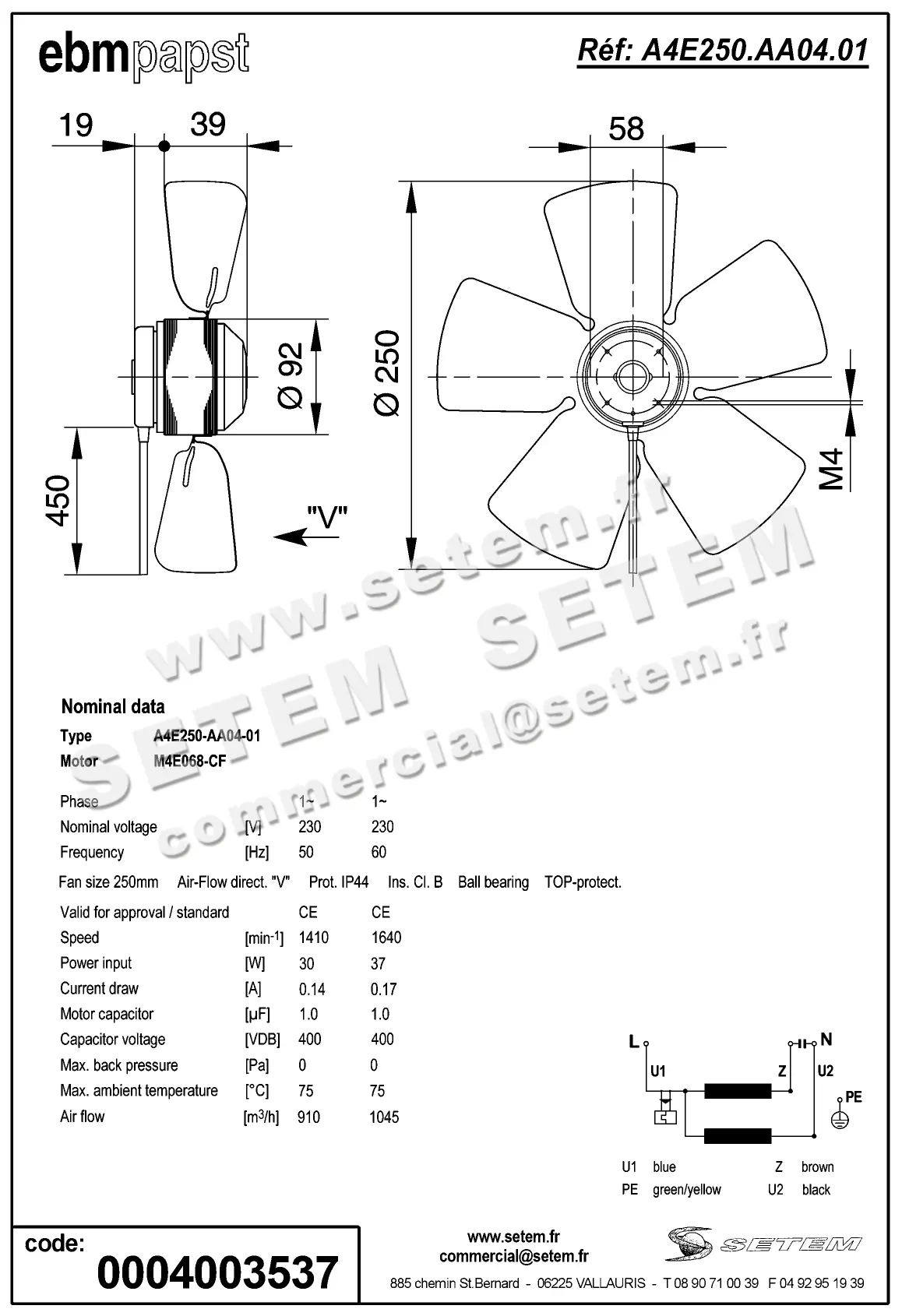0004105327-MOTOHELICE EBMPAPST A4E250.AA04.01 2