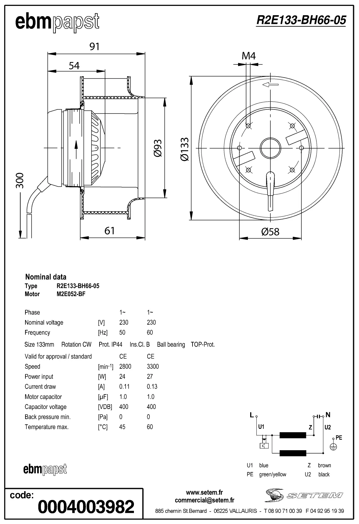 0004105344-MOTOTURBINE EBMPAPST R2E133-BH66-05 2