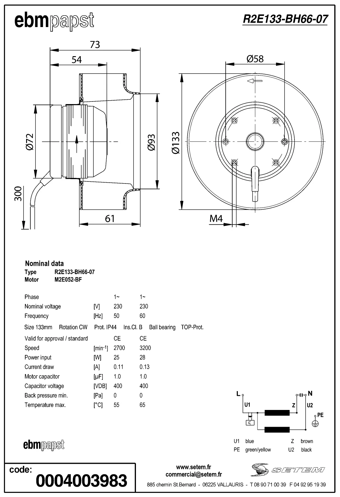0004105345-MOTOTURBINE EBMPAPST R2E133-BH66-07 2