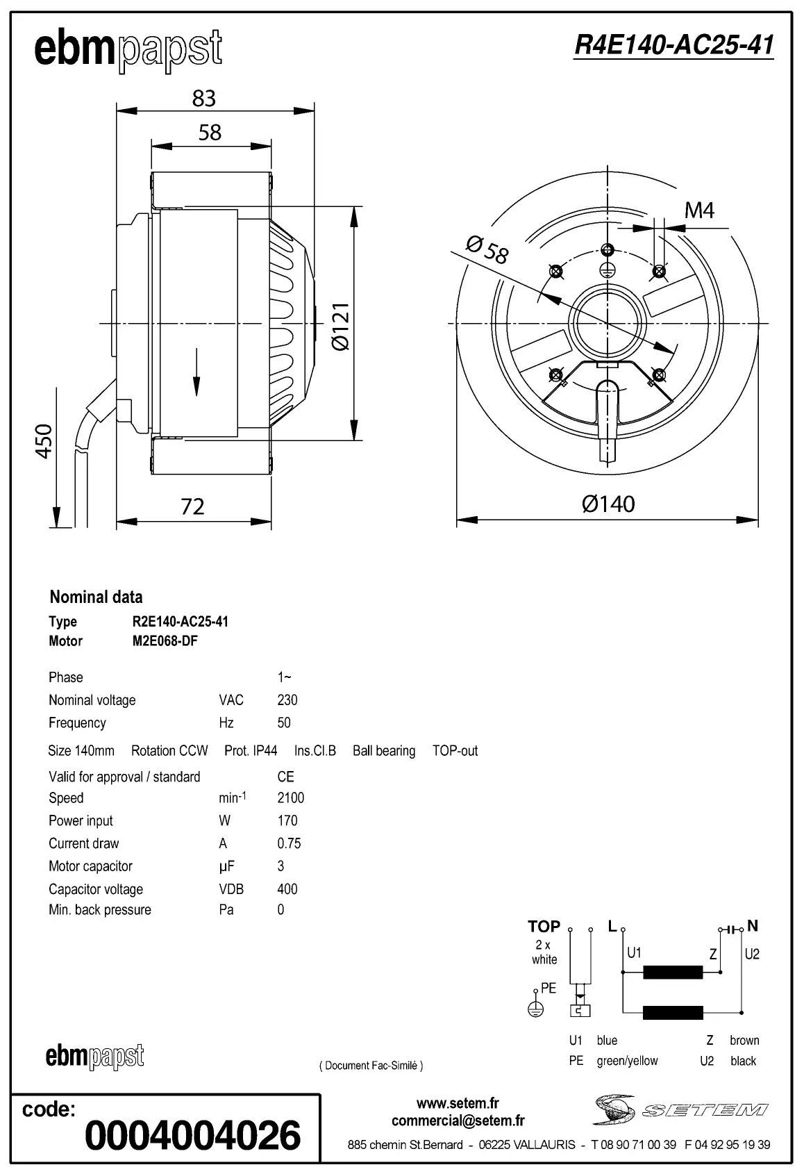 0004105347-MOTOTURBINE EBMPAPST R2E140AC25-41 2