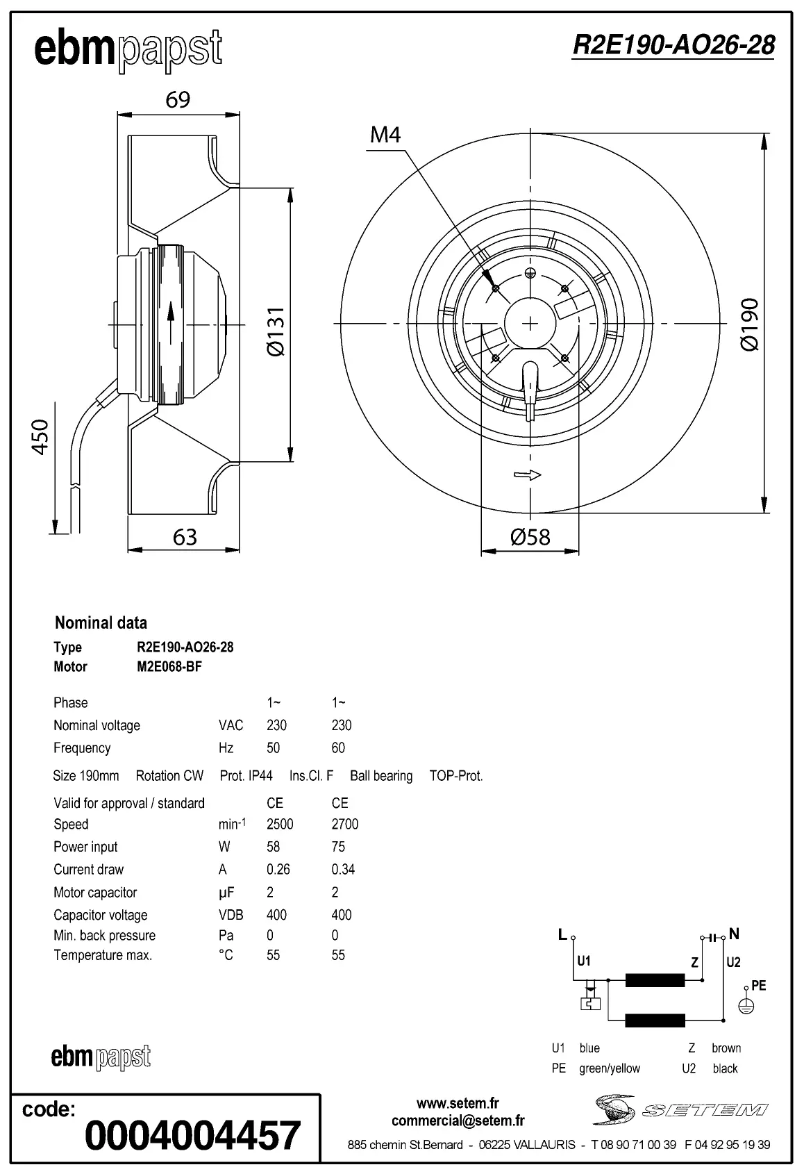 0004105361-MOTOTURBINE EBMPAPST R2E190.AO26.28 2
