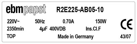 0004105372-MOTOTURBINE EBMPAPST R2E225.AB05.10 2