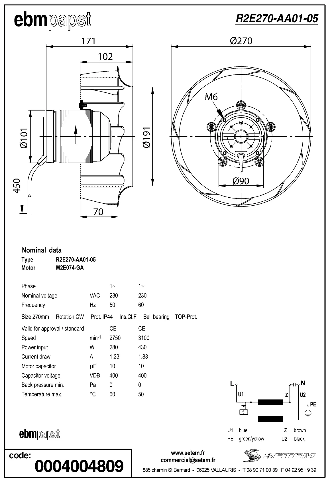 0004105380-MOTOTURBINE EBMPAPST R2E270.AA01.05 2