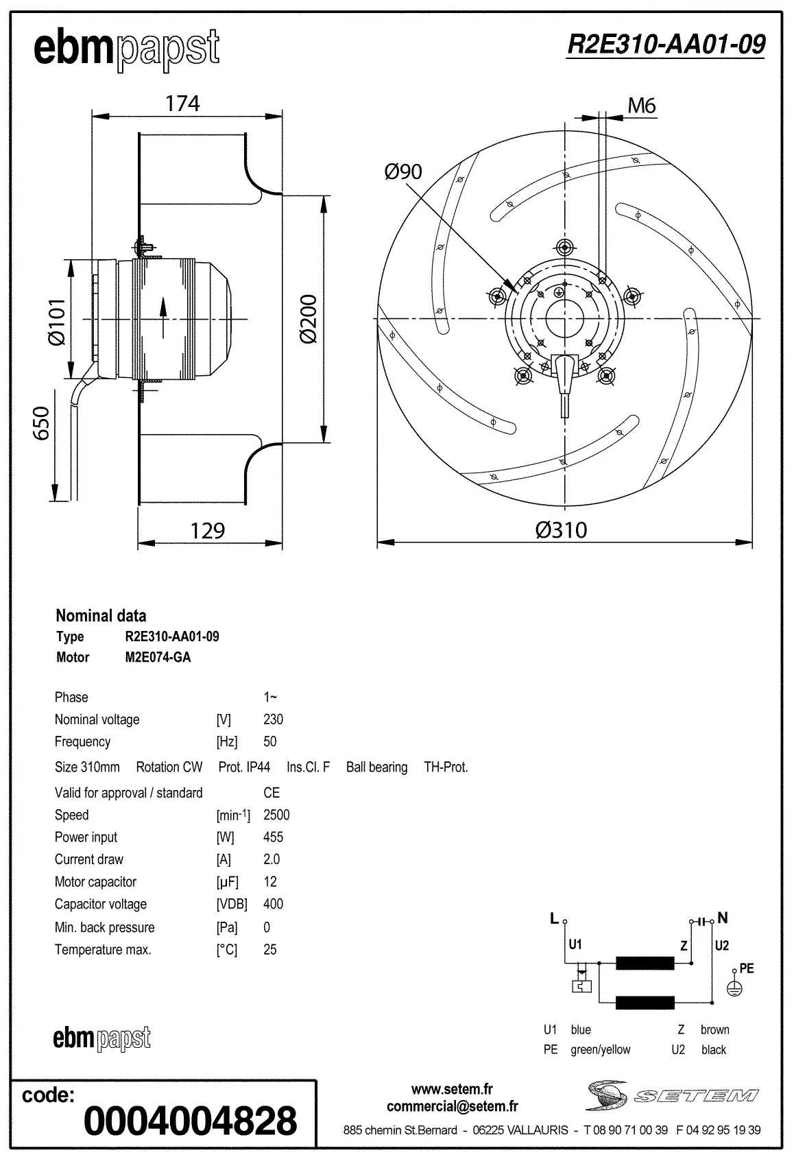 0004105381-MOTOTURBINE EBMPAPST R2E310.AA01.09 2