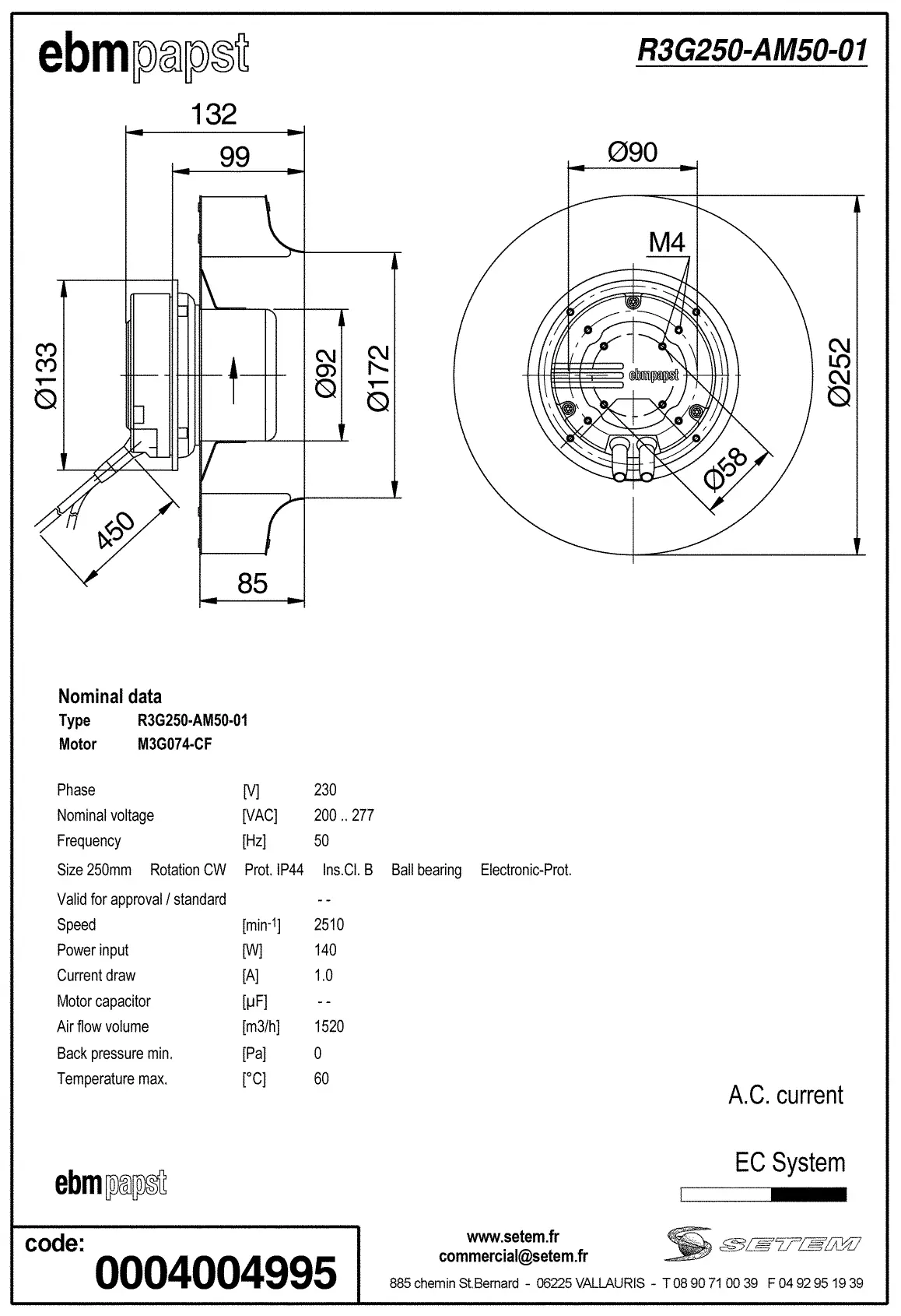 0004105385-MOTOTURBINE EBMPAPST R3G250.AM50.01 2