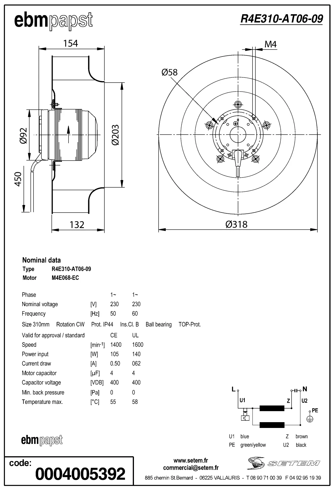 0004105396-MOTOTURBINE EBMPAPST R4E310.AT06.09 2