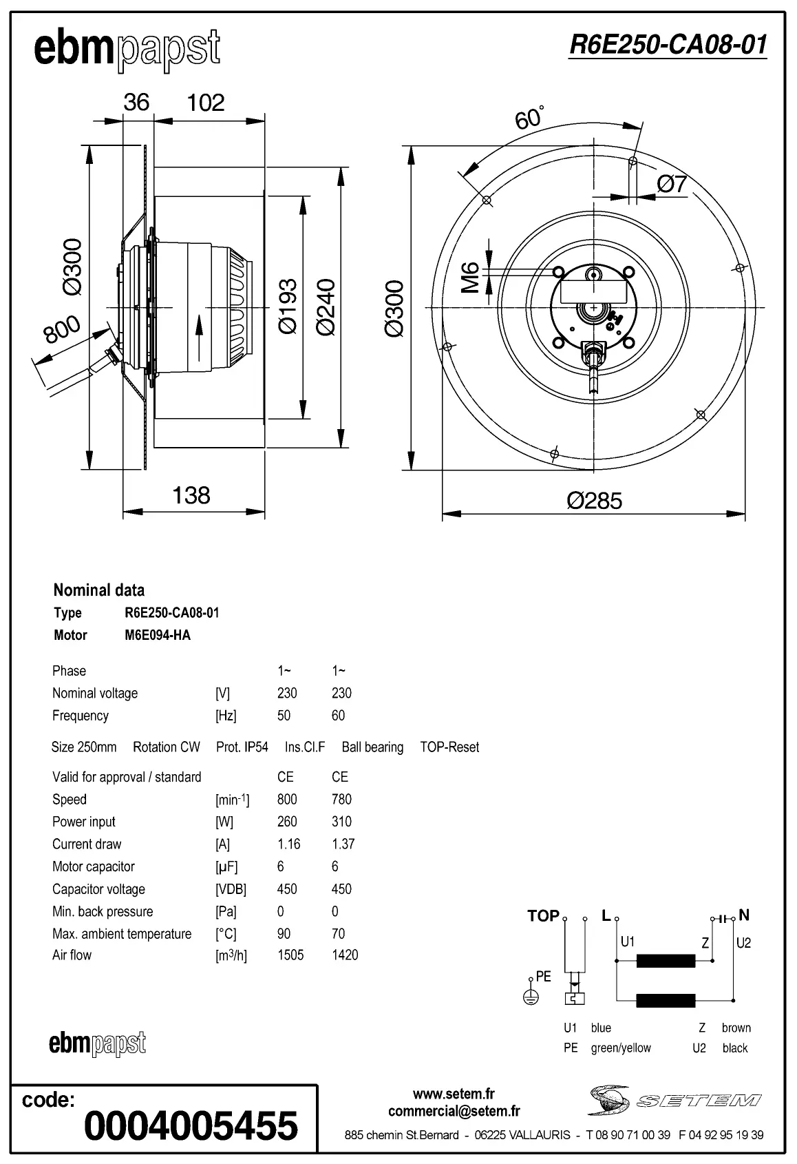 0004105401-MOTOTURBINE EBMPAPST R6E250.CA08.01 2