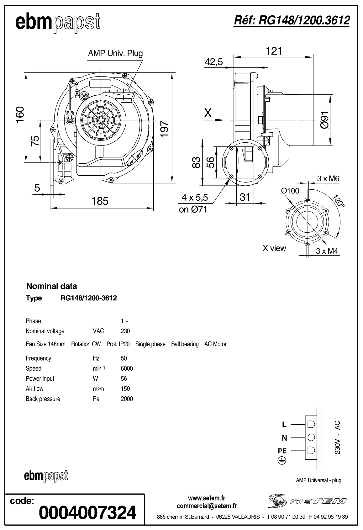 0004105406-VENTILATEUR EBMPAPST RG148/1200.3612 230VAC 2