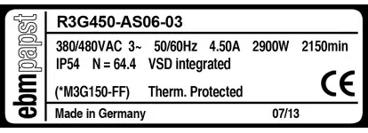 0004105417-MOTOTURBINE EBMPAPST R3G450.AS06.03 3