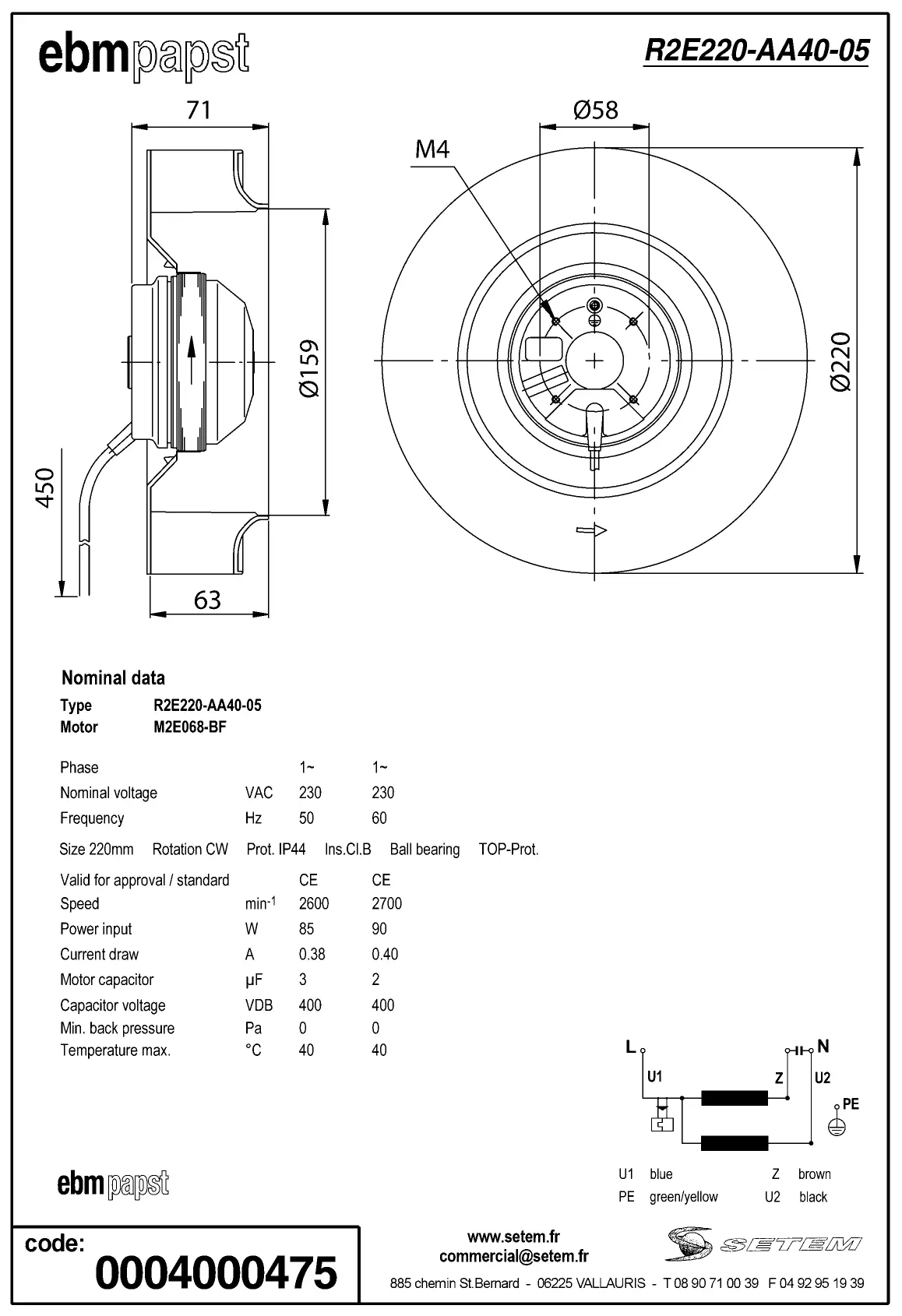 0004105700-MOTOTURBINE EBMPAPST R2E220-AA40-05 2