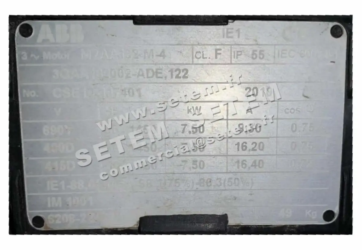 0007000025-MOTEUR ABB 7.50KW 4P T400/690V HA132 B3 M2AA132MA.4 3GAA132214.ADEK1