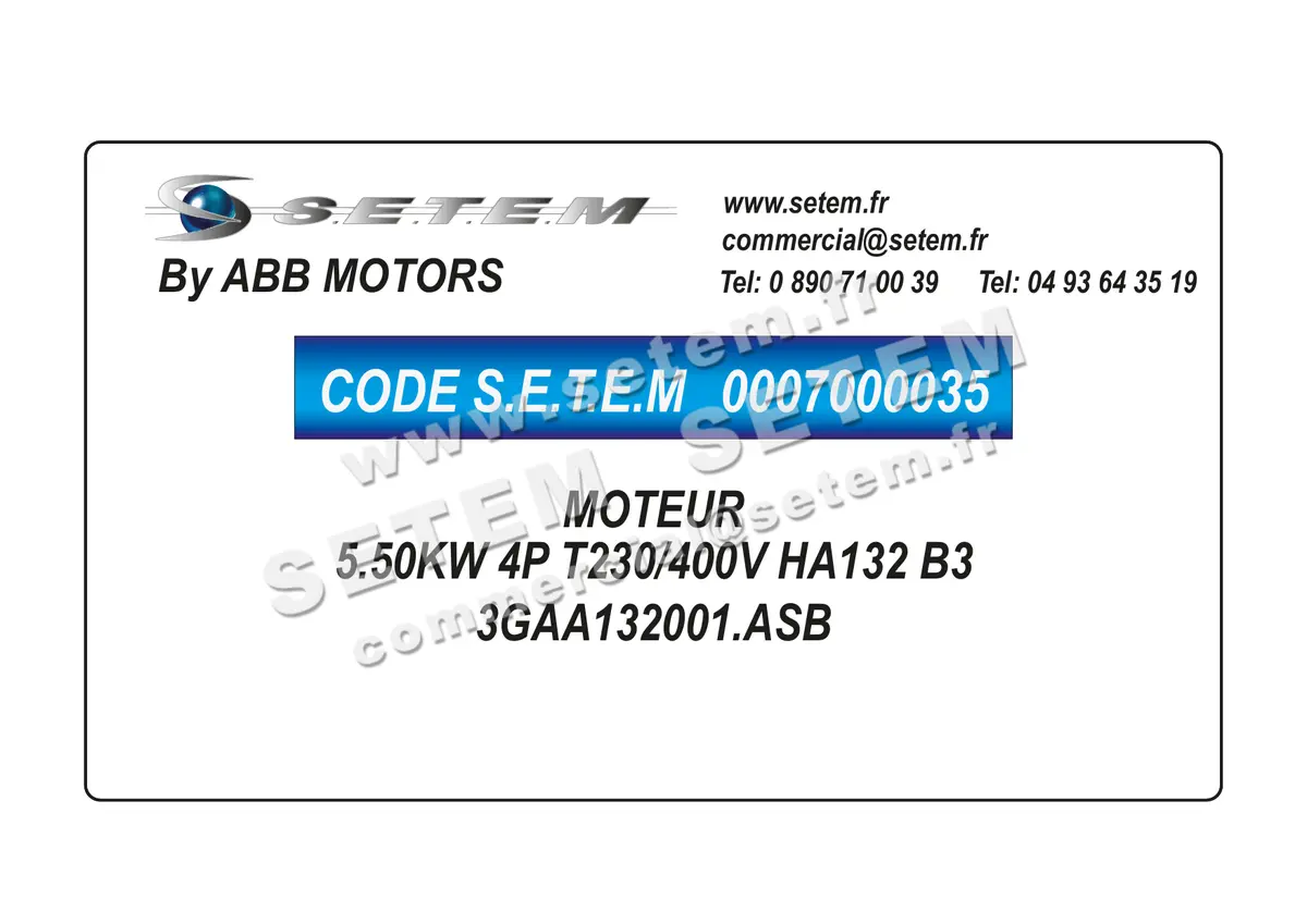 0007000035-MOTEUR ABB 5.50KW 4P T230/400V HA132 B3 3GAA132001.ASB 2