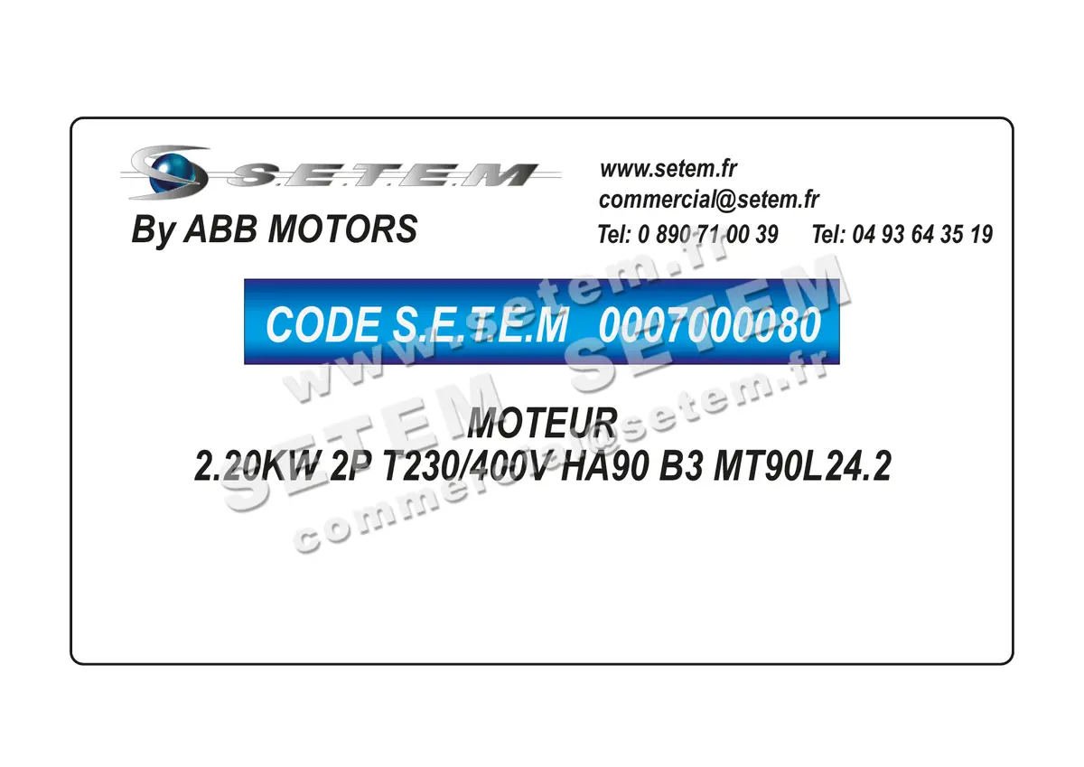 0007000080-MOTEUR ABB 2.20KW 2P T230/400V HA90 B3 MT90L24.2 3
