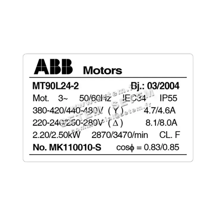 0007000080-MOTEUR ABB 2.20KW 2P T230/400V HA90 B3 MT90L24.2 2