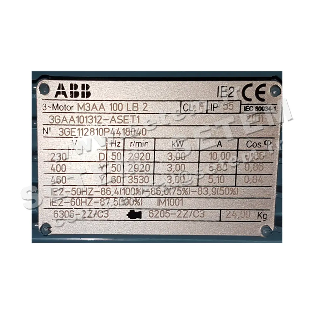 0007000100-MOTEUR ABB 3KW 2P T230/400V HA100 B3 M3AA100LB2 2