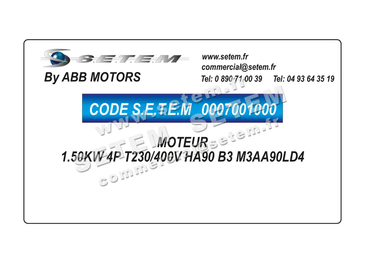 0007001000-MOTEUR ABB 1.50KW 4P T230/400V HA90 B3 M3AA90LD4
