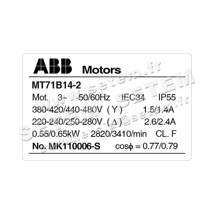 0007001055-MOTEUR ABB 0.55KW 4P T230/400V HA71 B3 MT71B14-2 2