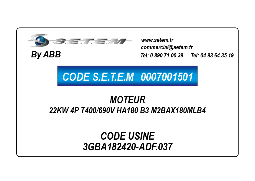 MOTEUR 22KW 4P T400/690V HA180 B3 M2BAX180MLB4 *3GBA182420-ADF.037*