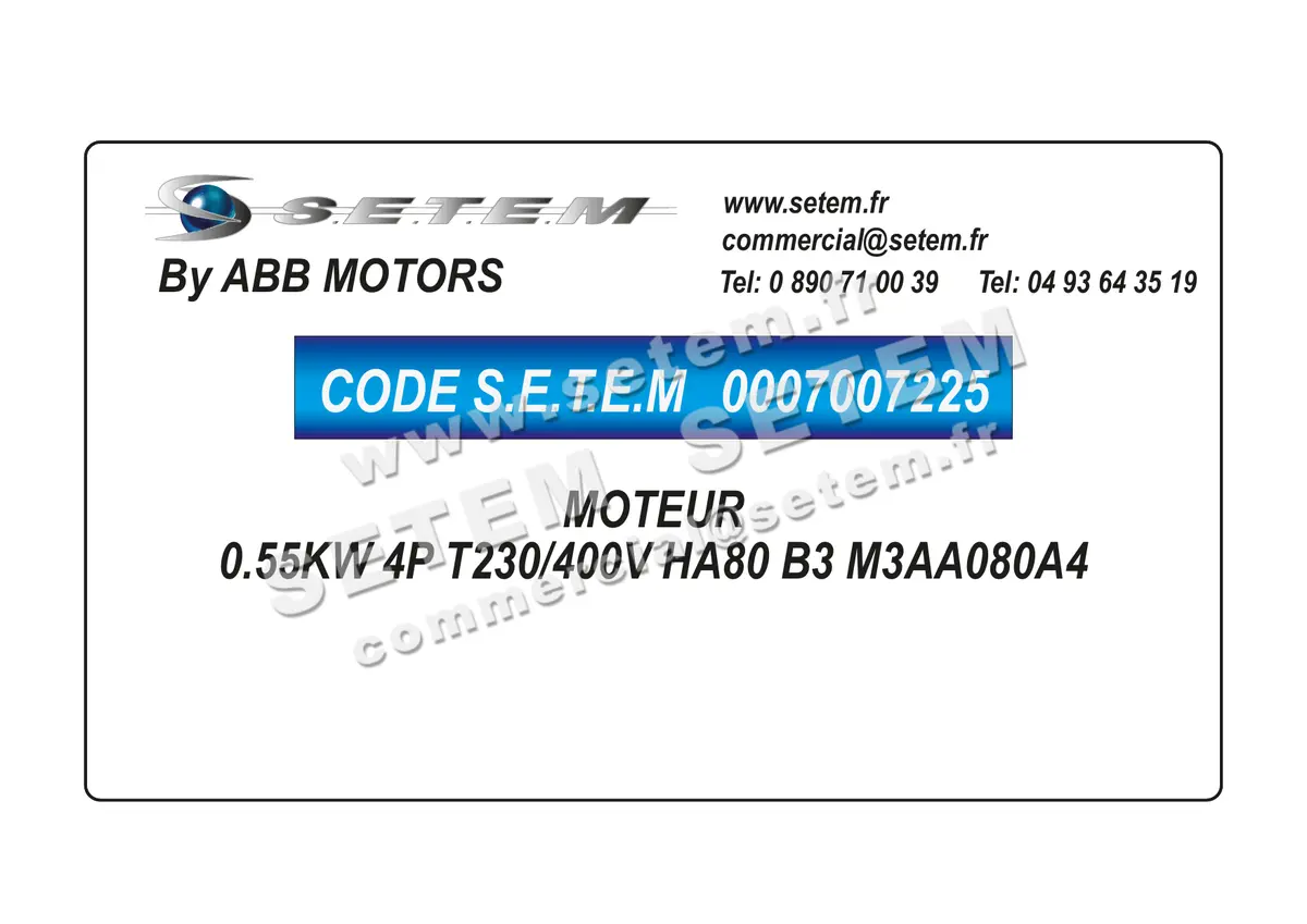 0007007225-MOTEUR ABB 0.55KW 4P T230/400V HA80 B3 M3AA080A4